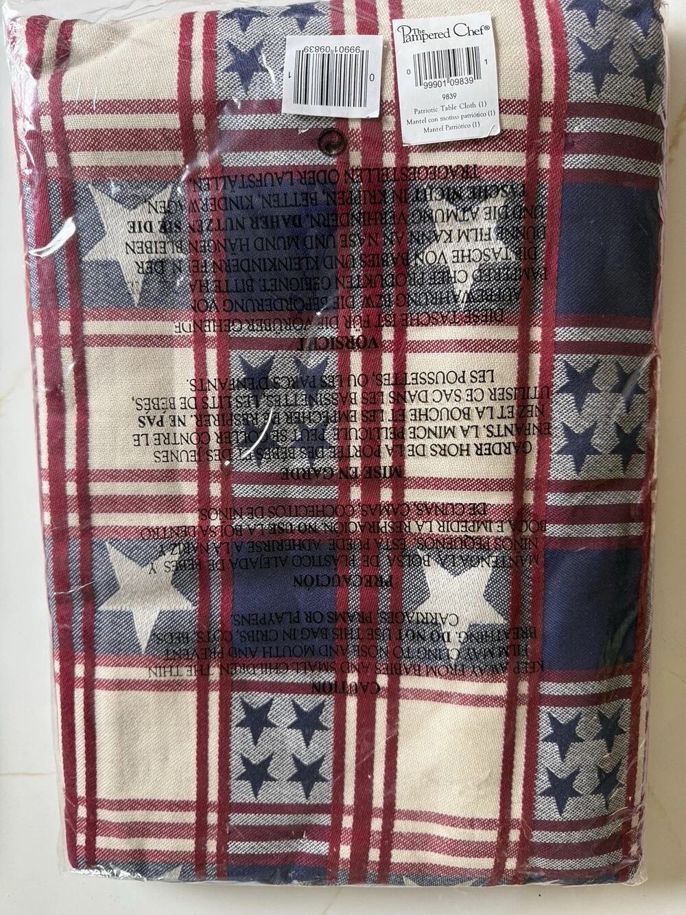 Pampered Chef Patriotic Americana Tablecloth Stars Stripes 62x80” Blue Red White